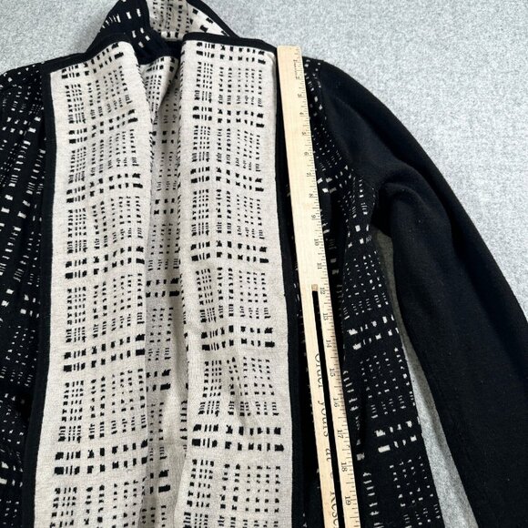 Ivanka Trump Womens Small Black Cream Open Front Cardigan Long Sleeve Abstract - Picture 9 of 16